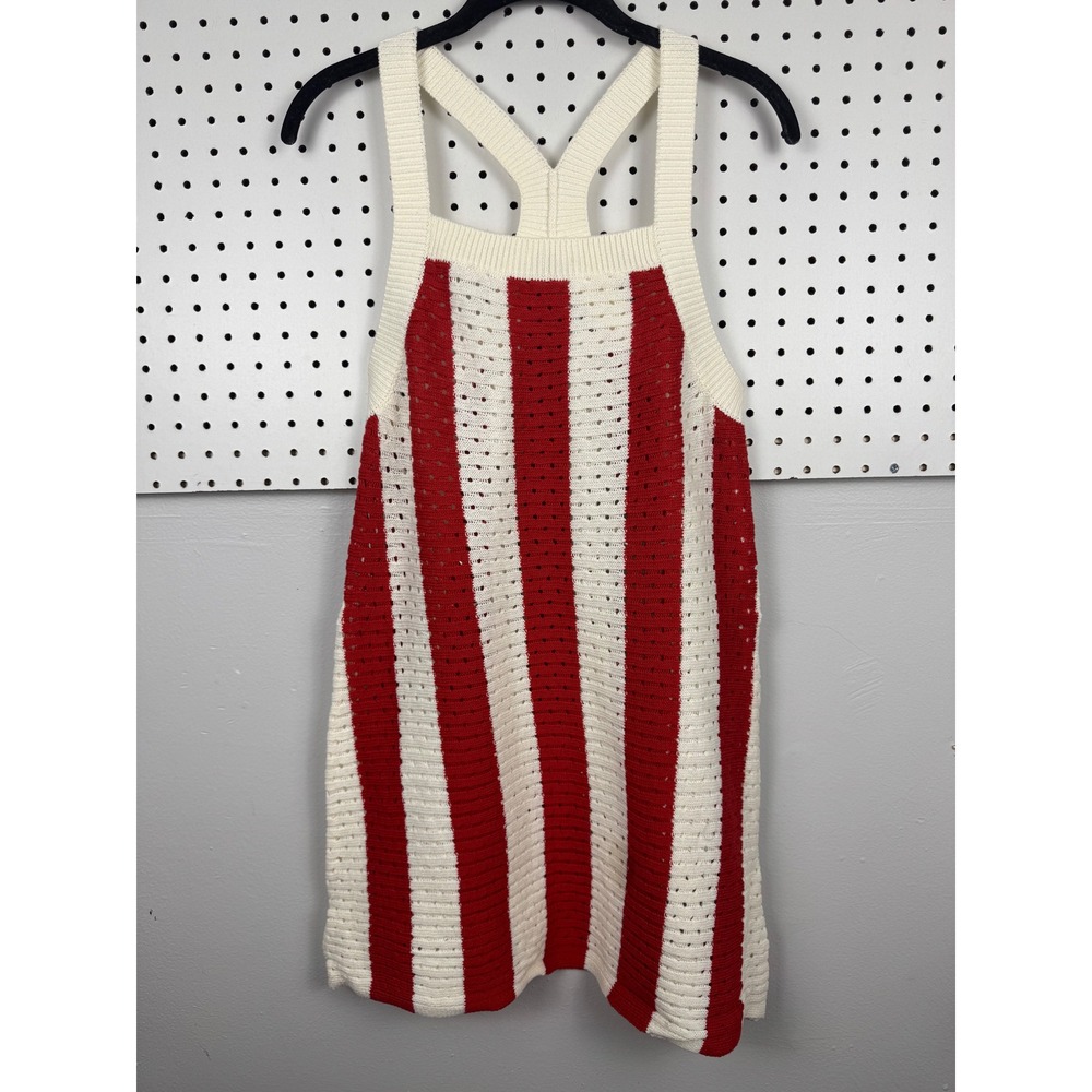 Double Zero Red White Striped Knit Mini Dress Medium Pointelle Racerback